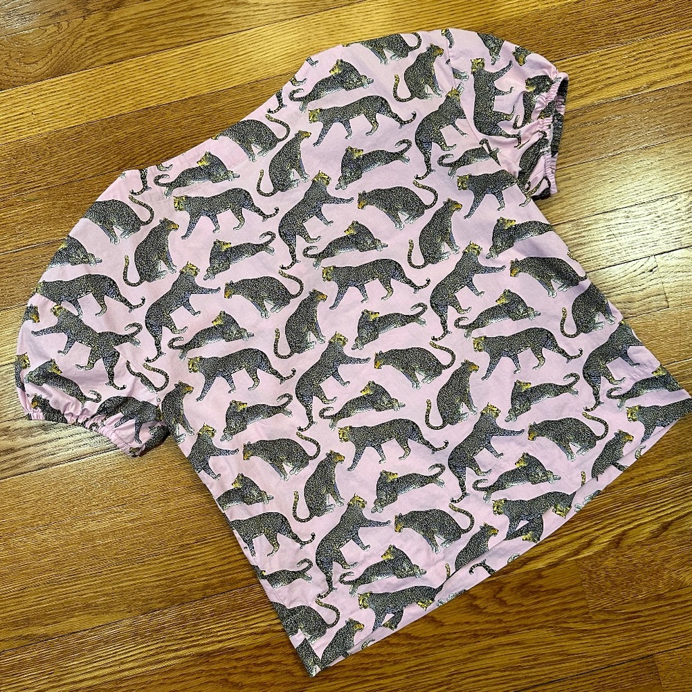 J. Crew x Ratti Pink Cheetah Print Short Sleeve Top Sz XS